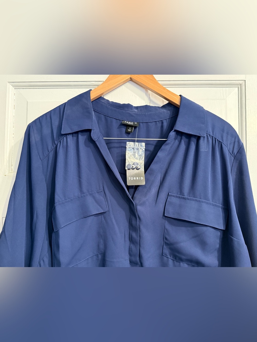 Torrid Navy Harper Split-Neck blouse - Picture 2 of 5